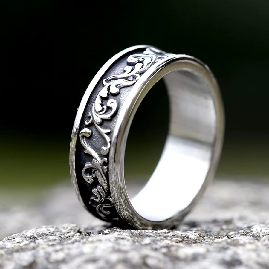 Ring Edelstahl, Viking Spindrift Muster, Silber, Vintage, Unisex - Bild 2