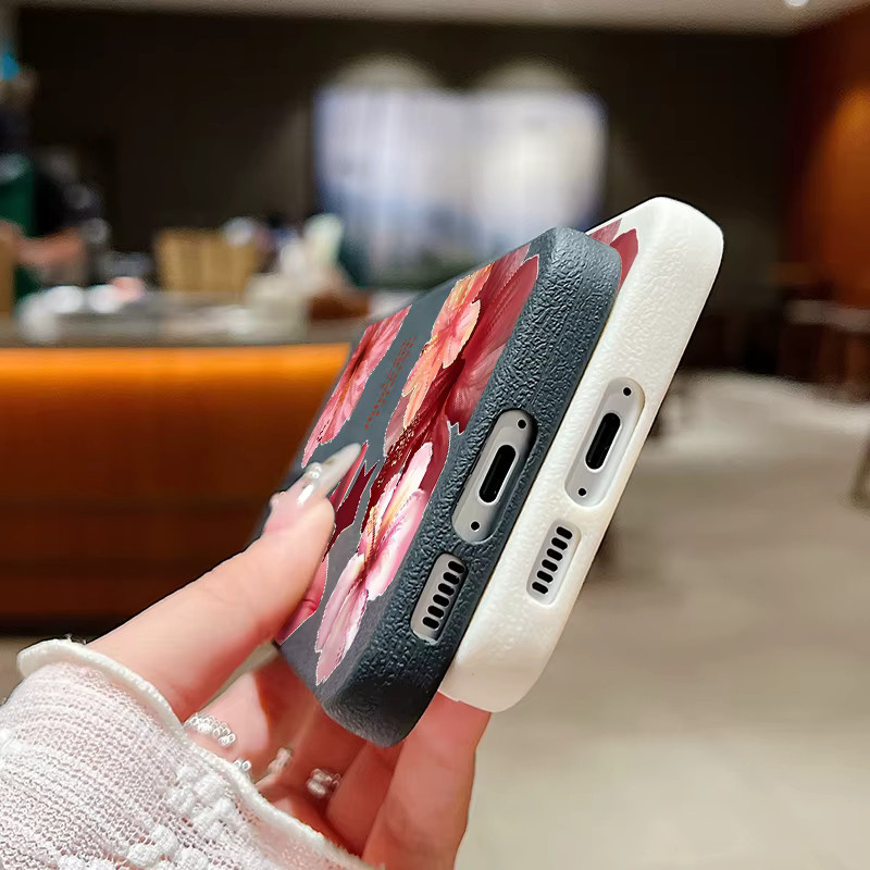 Silikonhülle mit Blumenmuster und Lederstruktur für Samsung Galaxy S25 Edge S24 FE S23 S22 S21 Ultra A17 A56 A55 A36 A15 A16 in Grau und Mehrfarbig - Bild 3