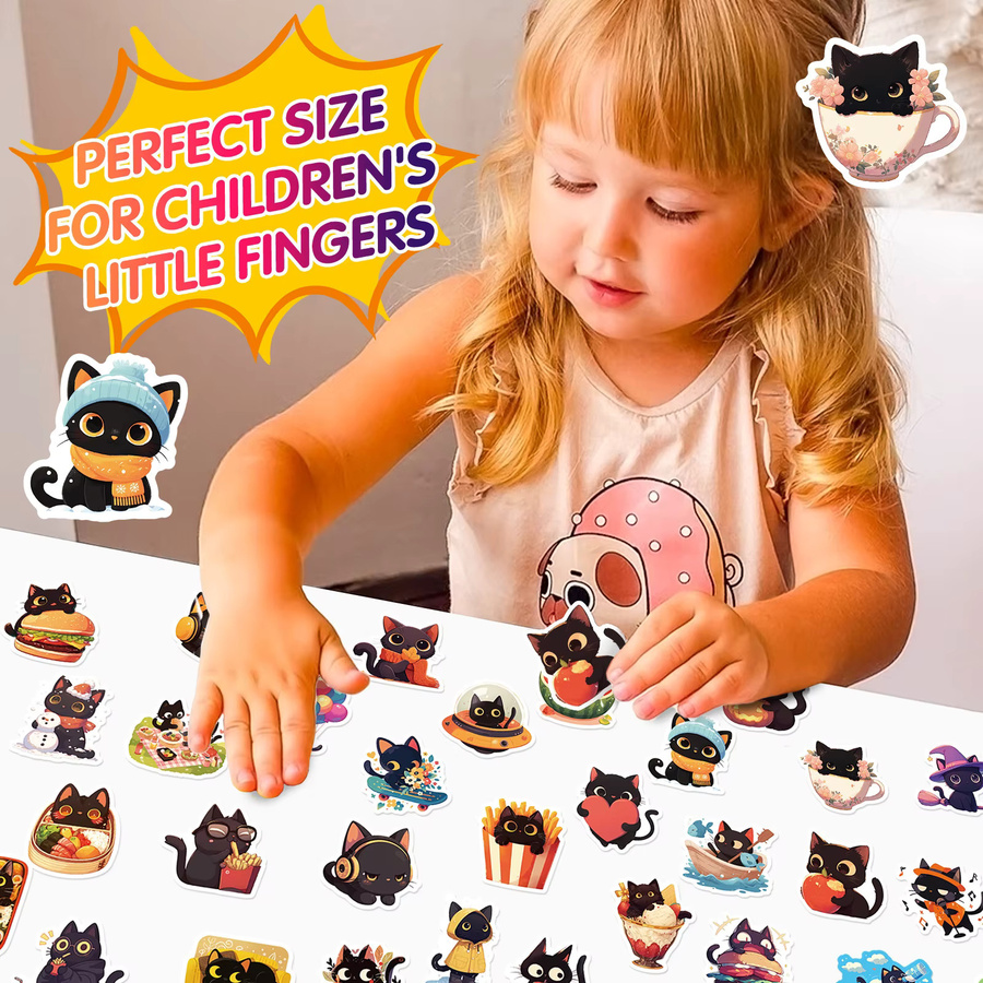 mobokono Schwarze Katze Aufkleber, 50-teiliges Set, DIY Laptop Scrapbook Dekoration Graffiti Aufkleber - Bild 5