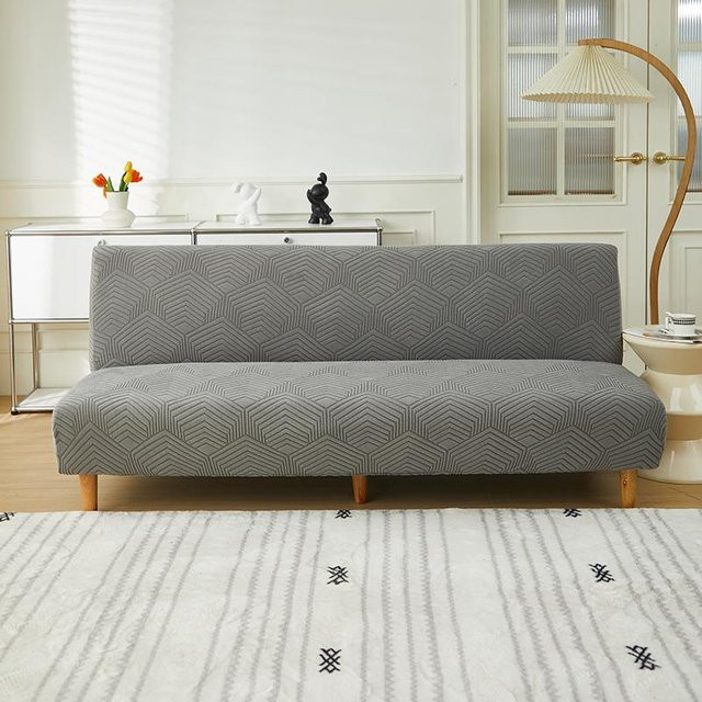 Universeller elastischer Sofabezug in Jacquard-Optik, armlos und rutschfest, Farbe Grau - Bild 1