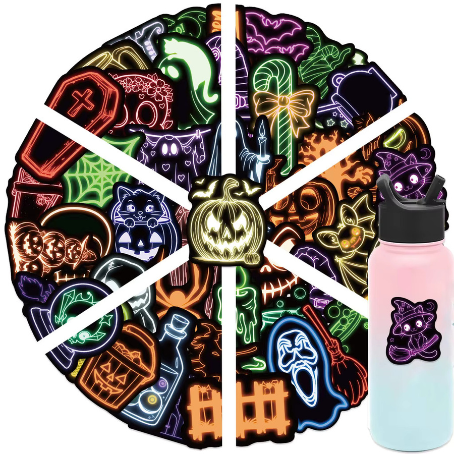 50-teiliges Set Neon-Halloween-Aufkleber in Multicolour von Anime Worlds Store für Dekorationen und Gadgets - Bild 2