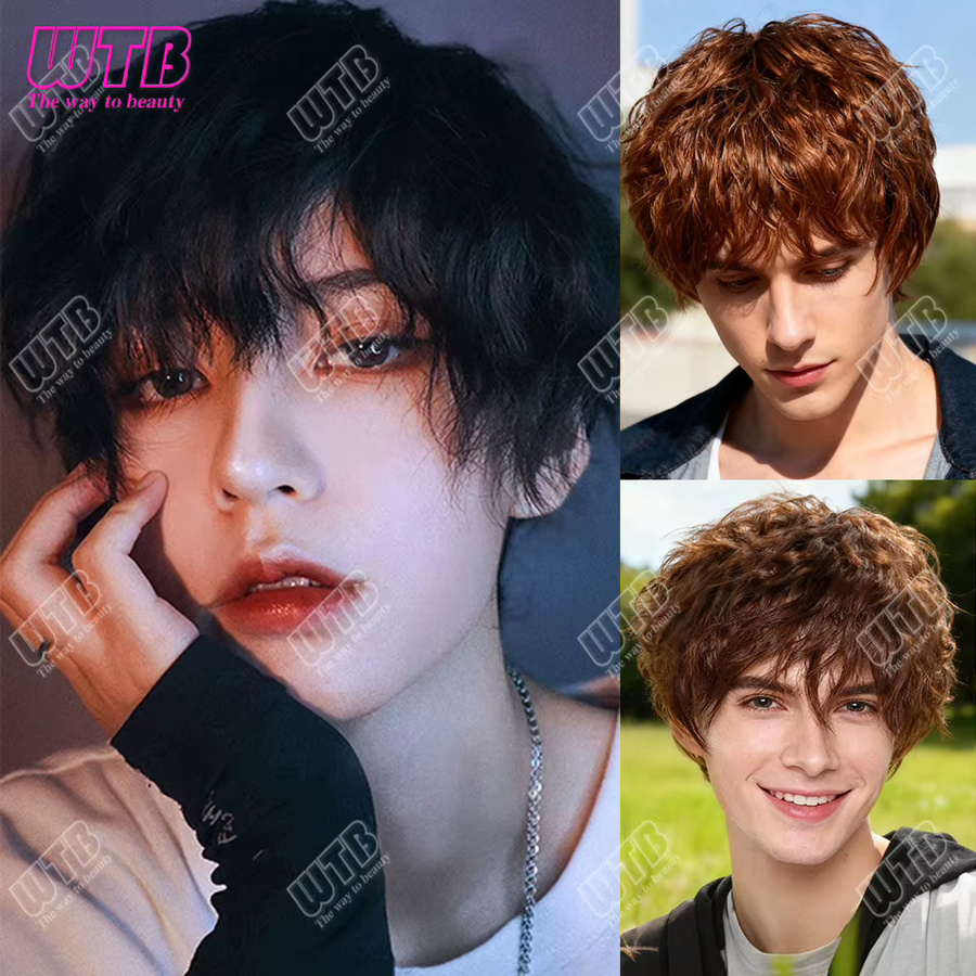 WTB Haarperücke für Herren, kurz lockig, schwarz braun - Bild 4
