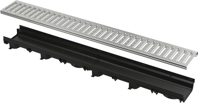Alcadrain Entwässerungsrinne mit Kunststoffrand und verzinktem C-Profil-Rost in Silber und Multicolour, Breite: 6 cm - Bild 1