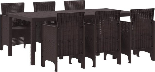 vidaXL 7-tlg Garten-Essgruppe aus braunem Poly Rattan für Terrasse und Garten - Bild 1