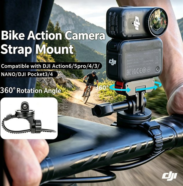 DJI Magnetkamerabasis aus Aluminium mit 360 Grad Schwenkfunktion und Nylon-Riemenhalterung für DJI Action 3, Action 4 und Action 5 Pro in Schwarz - Bild 1