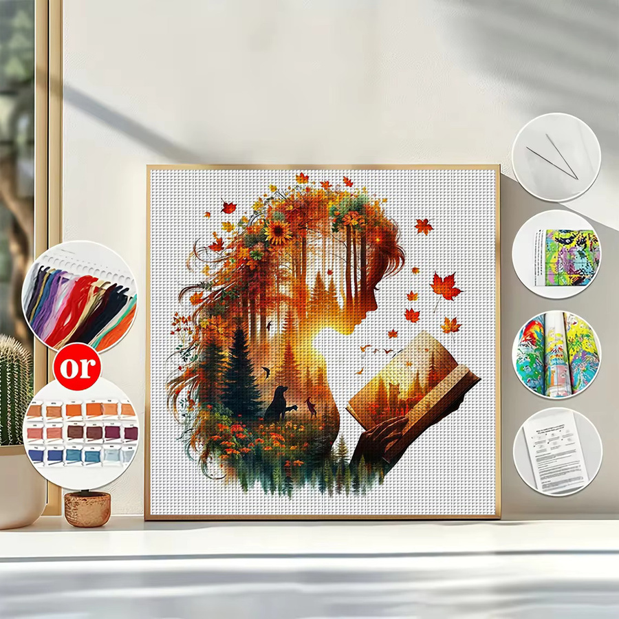Maple & Book Soul Kreuzstich-Set zum Selbermachen, 11CT Stickerei in Multicolour, B/H: 36 x 36 cm - Bild 4