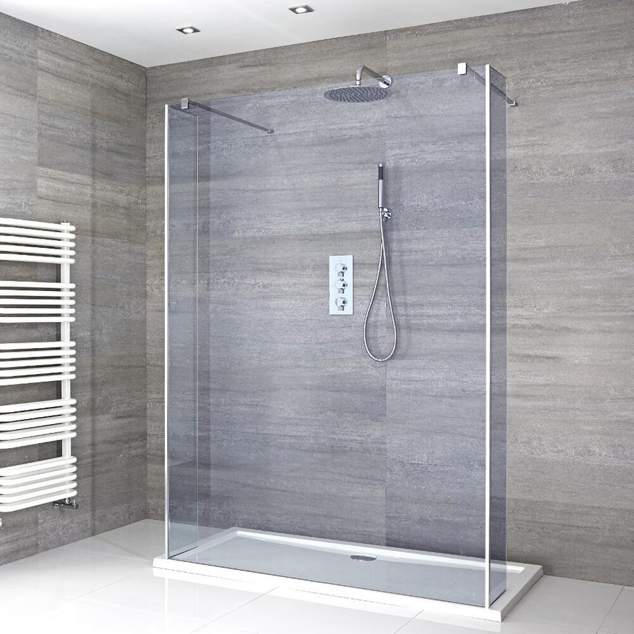 Hudson Reed Walk-In Dusche Portland-Luna freistehend mit weißer Duschwanne aus Mineralguss in Chrom und Weiß, B/T/H: 195 x 80 x 200 cm - Bild 1
