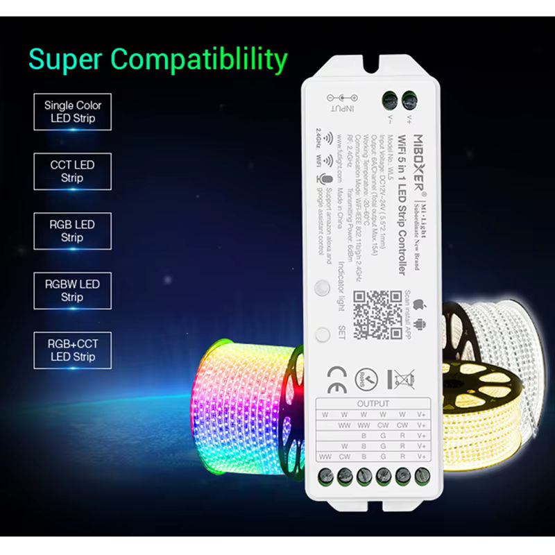 Miboxer WL5 5 in 1 WiFi LED Controller für RGB, RGBW, CCT und einfarbige LED Streifen mit Tuya und Sprachsteuerung - Bild 4