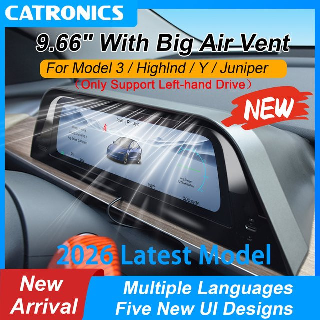 CATRONICS 9,6 Zoll Lüftungsdisplay für Tesla Model 3 Highland 2024-2026 und Model Y Juniper 2025-2026 mit CarPlay-Unterstützung, Schwarz - Bild 1