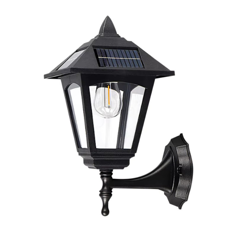 Claeted Retro LED Solar Wandleuchte aus Metall in Schwarz mit warmweißem Licht für Garten und Hof - Bild 4