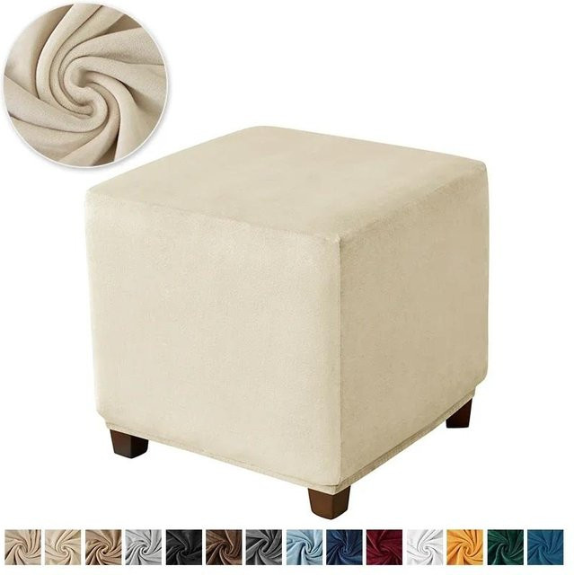 Elastischer Hockerbezug von Yiran Furniture aus Samt in Beige für quadratische Hocker - Bild 1