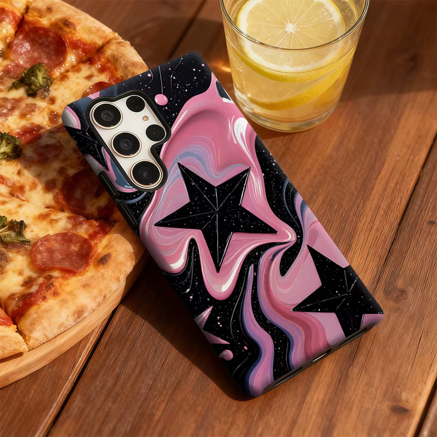 Stoßfeste doppellagige Handyhülle Pink Star Swirl für Samsung Galaxy S25 Ultra, S24 und S23 Ultra Plus - Bild 5