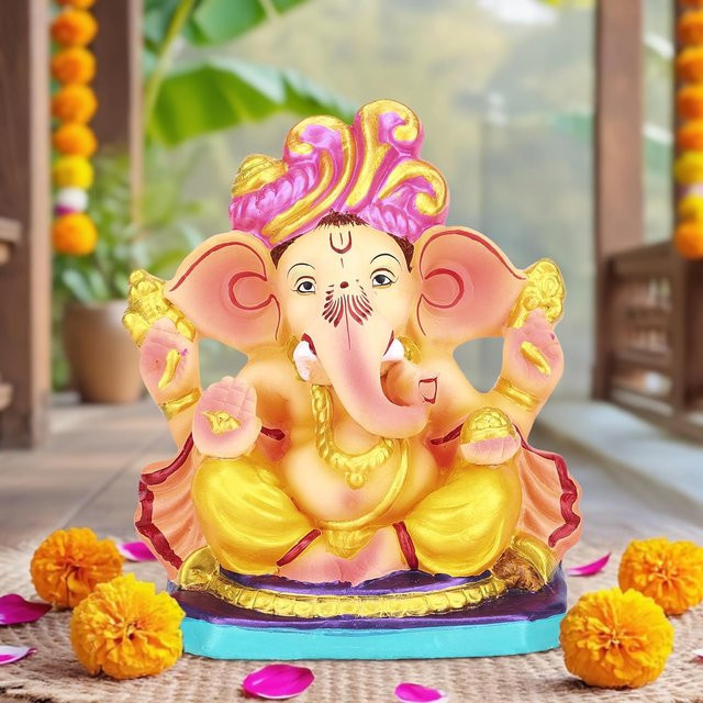Cycle Pure Navin Ganesha-Idol aus Keramik, handgefertigte umweltfreundliche Statue in Beige, Höhe: 15,24 cm - Bild 1
