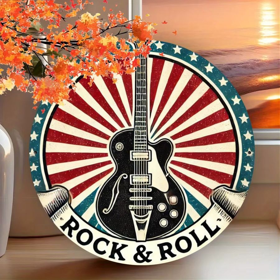 Potdemiel Metallschildkranz mit Gitarrenthema, runder Wanddekor aus Eisen für Rock & Roll Dekoration, Durchmesser: 20 cm - Bild 3