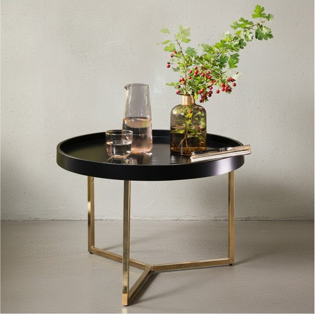 KADIMA DESIGN Sofatisch LIA Rund im Retro Stil aus Tulpenholz und Stahl, Durchmesser: 58 cm, Höhe: 42 cm - Bild 1