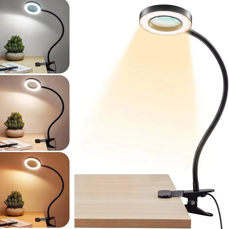 LED-Lupenlampe mit 10-facher Vergrößerung und 3 Farbmodi für Schreibtisch, Schwarz - Bild 3