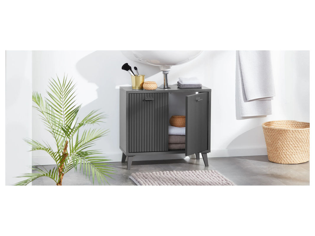 LIVARNO HOME Waschbecken-Unterschrank in Wellen-Optik aus Holz und Metall, Anthrazit/Schwarz, B: 60,4 cm, H: 55,0 cm, T: 28,0 cm - Bild 3