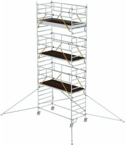 Munk Günzburger Rollgerüst SG aus Aluminium in Silber mit Ausleger und Doppel-Plattform, B: 135 cm, L: 300 cm, Plattformhöhe: 6,43 m - Bild 1