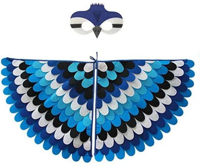 Vogel-Cosplay-Kostüm Eulen-Pfauenflügel Vogelfilz-Umhang mit Maske, Blau, ab 3 Jahren - Bild 1