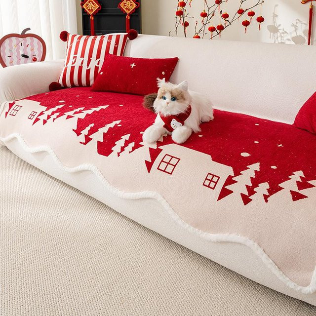 BC-Warm Home Sofasitzkissen aus Chenille in Rot, Rechteckiges Sofabezug-Kissen B: 90 cm, T: 70 cm - Bild 1