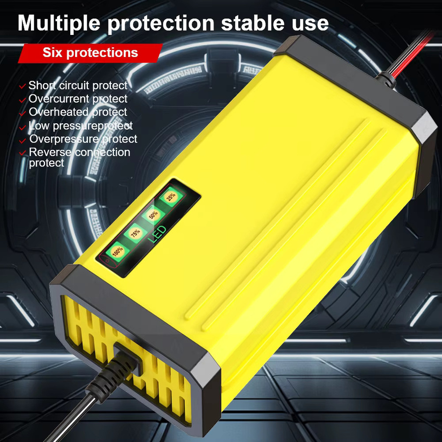 Nass-Trocken Blei-Säure Batterie Ladegerät mit LED Display und Puls-Reparaturfunktion für Auto, Motorrad und Lkw, 12V 2A, Gelb - Bild 2