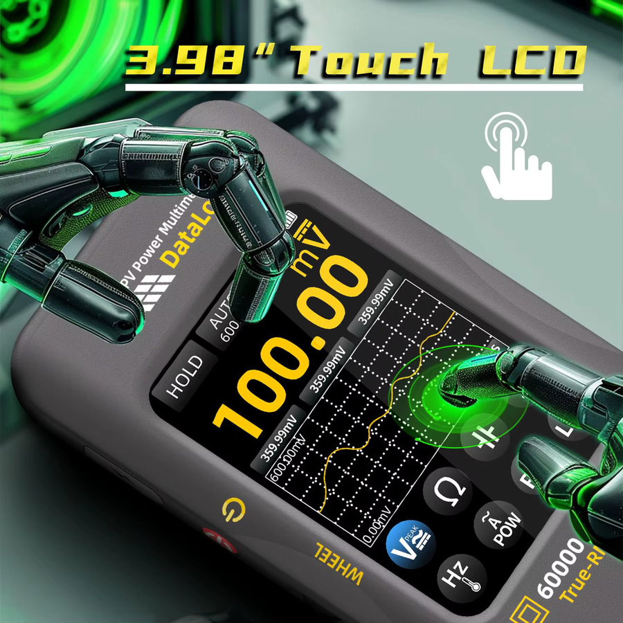 BSIDE PV Digital-Multimeter mit 60.000 Messwerten, Multitester zur Leistungsmessung mit 10.000A flexiblem AC-Klemmdraht, Datenaufzeichnungsgerät mit 3,98 Zoll Touch-LCD, 1500VDC/1000VAC, Farbe: Schwarz - Bild 6