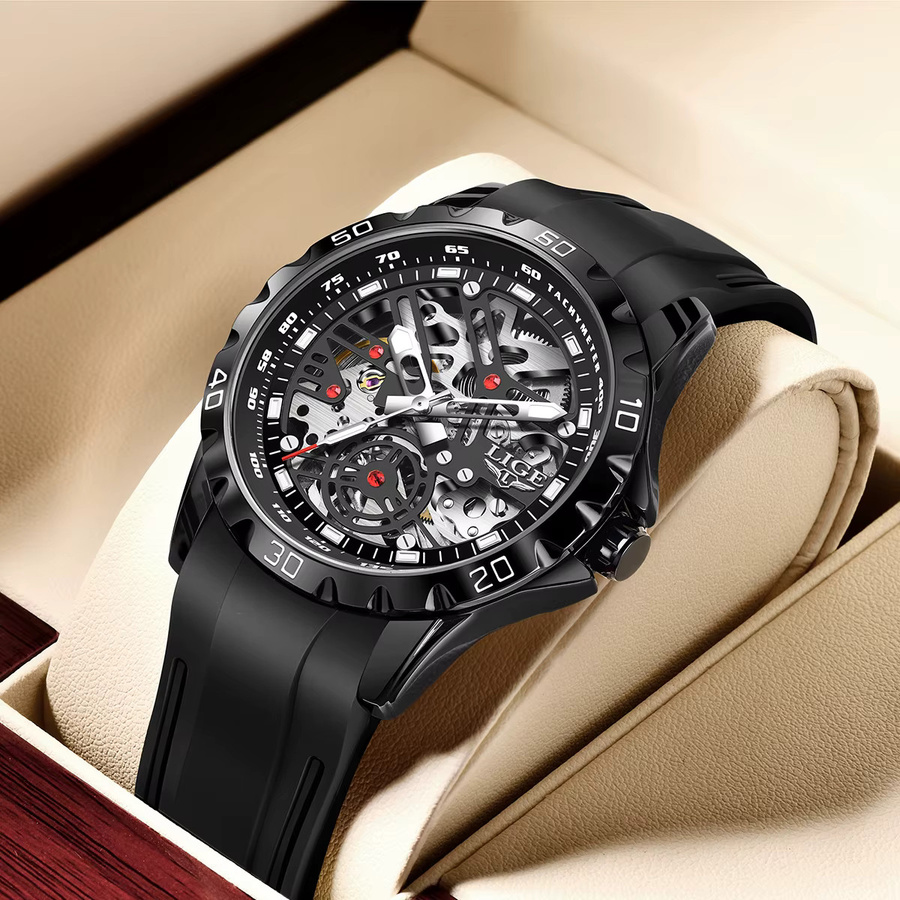LIGE Armbanduhr Automatik, Edelstahl, Schwarz, Herren - Bild 2