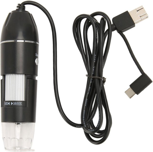 Honor Electronics Digitales Mikroskop in Schwarz mit 50- bis 1600-facher Vergrößerung, 3-in-1 Lupenkamera mit USB Typ C und Micro USB sowie 8 LED-Beleuchtung - Bild 1