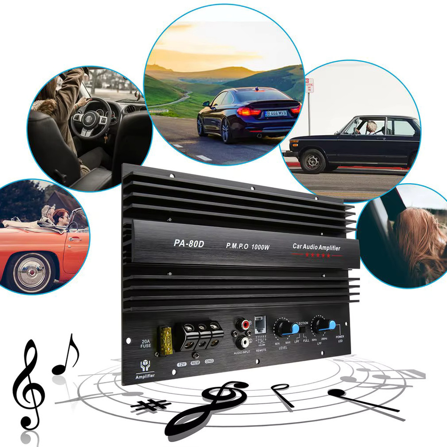 PA-80D Mono Leistungsverstärker 1000W für Auto-Audio 12V in Schwarz - Bild 2