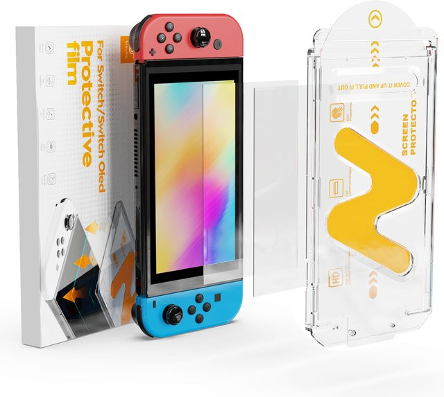 Bibuks Displayschutzfolie aus gehärtetem Glas für Nintendo Switch OLED, transparent, 9H Härte, HD, blasenfrei mit automatischem Ausrichtungsset - Bild 1