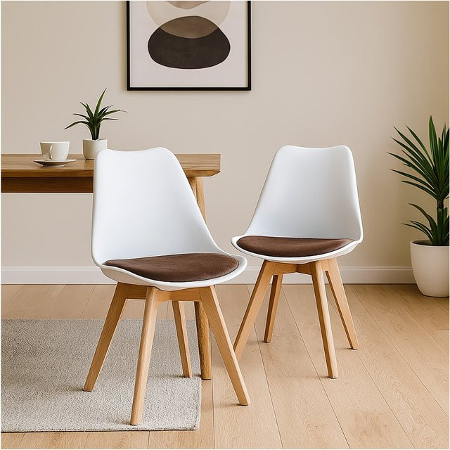 HTI-Living Esszimmerstuhl Atlanta 2er Set aus Samt in Weiß und Braun - Bild 1