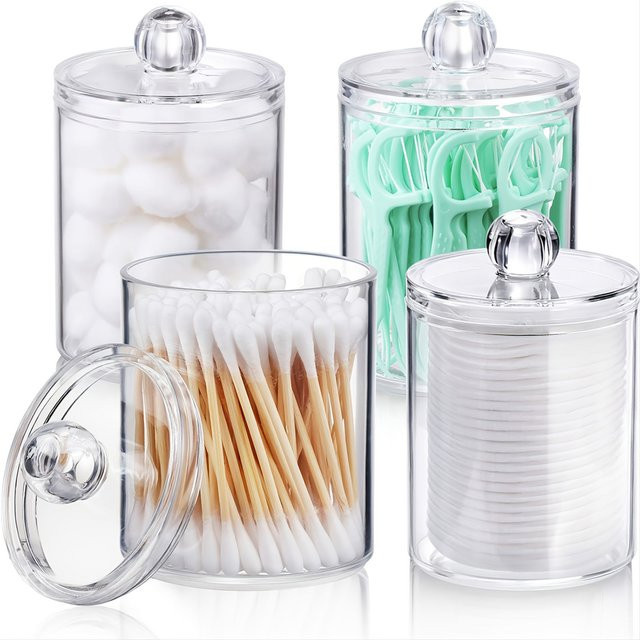 4er-Set transparente Aufbewahrungsboxen aus Acryl mit Deckel zur staubgeschützten Lagerung von Tupfern, Schmuck oder Kosmetik, B/H/T: 7,0 x 11,0 x 7,0 cm - Bild 1
