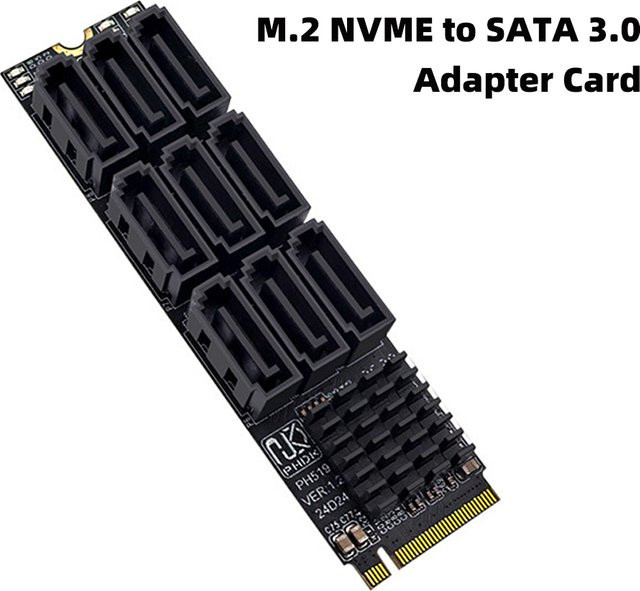 Geris Power M.2 NGFF NVMe zu SATA 3.0 Erweiterungskarte B+M Key M-Key auf 9 Ports SATA3.0 6 Gbit/s Controller Riser für HDD und SSD in Schwarz - Bild 1
