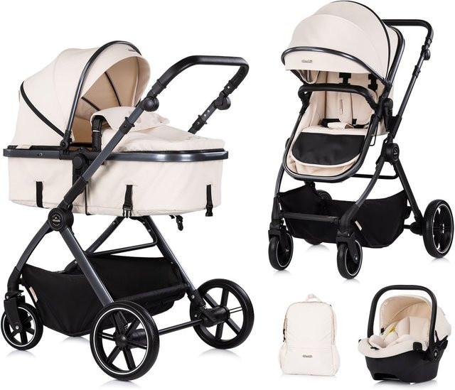 Chipolino Kombikinderwagen Pearl 3 in 1 umbaubar mit Babyschale, Sportsitz, Babywanne, Wickeltasche und Fußsack in Beige - Bild 1