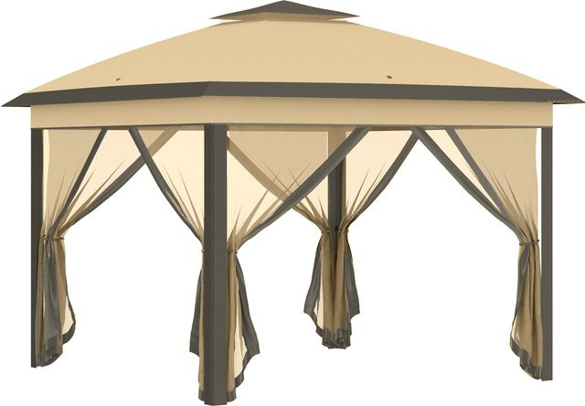 Outsunny Pavillon Beige mit Seitenteilen und Doppeldach B/H/L: 330 x 288 x 330 cm - Bild 1