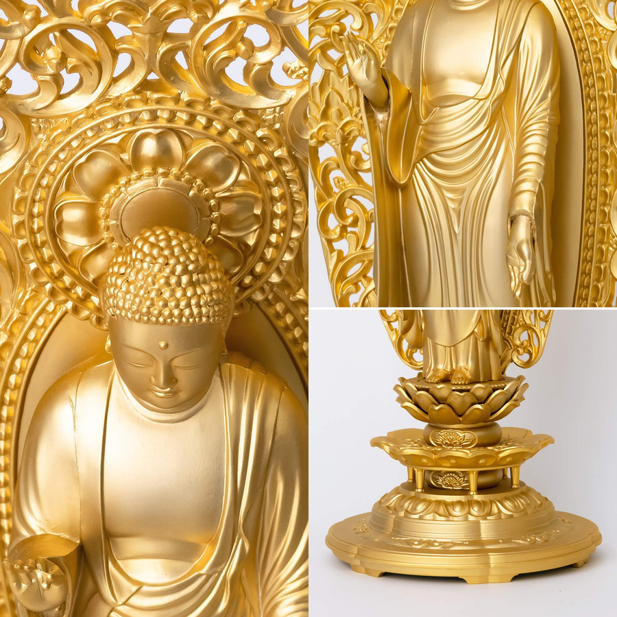 Buddha-Statue Amida Nyorai aus vergoldeter Takaoka-Kupferware in Gold, Höhe: 25 cm - Bild 4
