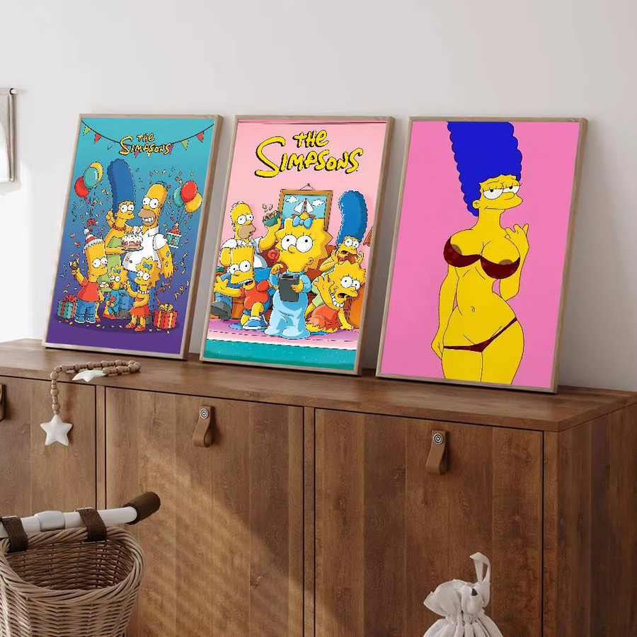Vintage Anime Poster Simpsons Cartoon Wandkunst Illustration auf weißem Kraftpapier in Multicolour - Bild 3