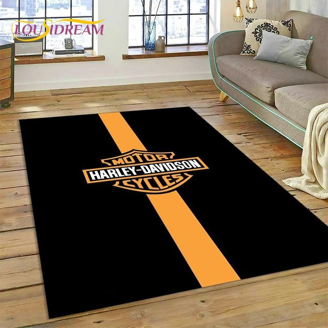 WEN-july Motorrad Logo Teppich in Schwarz, rutschfeste Fußmatte für Wohnzimmer und Schlafzimmer, B/B: 100 x 150 cm - Bild 1