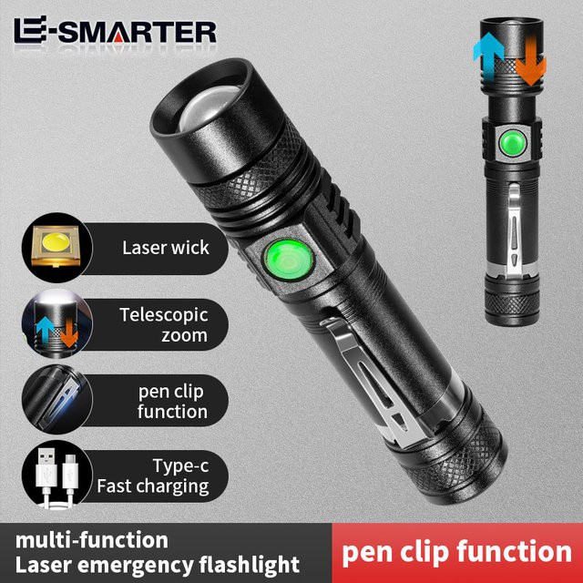 Esmarter U518 Taschenlampe in Schwarz mit wiederaufladbarer 18650 Lithium-Batterie und Metallgehäuse - Bild 1