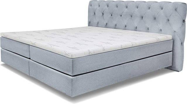 Boxspringbett SANSIBAR LIVING Langeoog in Blau mit Stoffbezug und Taschenfederkern, B/T: 180 x 200 cm - Bild 1