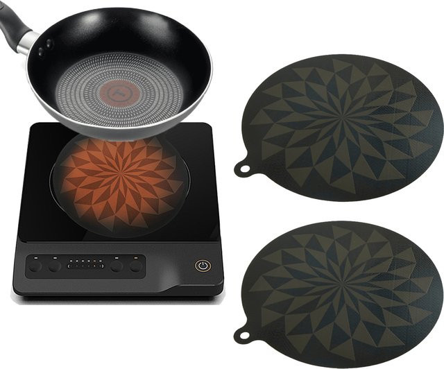 Willstar 4er-Set Thermochrome Silikon Kochfeldmatten für Induktion, Schwarz, Durchmesser: 24 cm - Bild 1