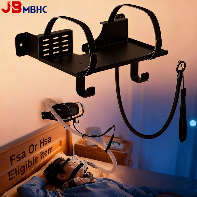 JBMBHC CPAP-Wandregal in Schwarz, kompatibel mit S10/S11, Nachttisch-Organizer aus Metall mit verstellbarem Winkel, Schlauchhalter und Maskenhaken - Bild 1