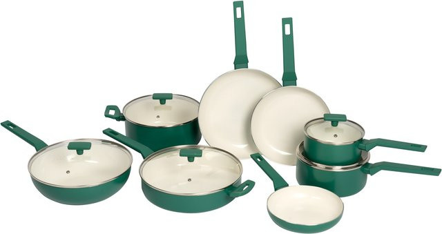 Genialo Kochgeschirr-Set XXL 13-teilig aus Aluminium in Grün und Weiß - Bild 1