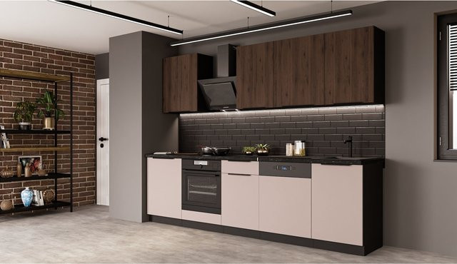 Küchenzeile ARONA MONZA BASIC 280 in Nußbaum und Kaschmir, moderne Einbauküche matt - Bild 1