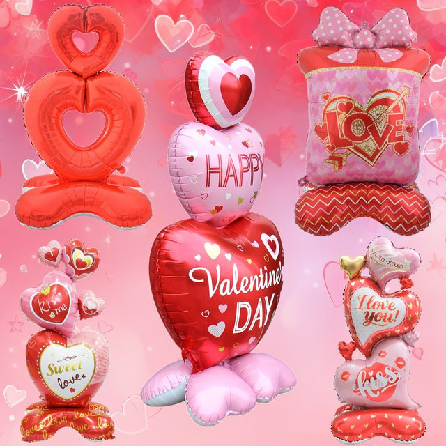 EACH PARTY Herzform Folienballons in Silber für Valentinstag, Hochzeit und Verlobung als Tischdekoration - Bild 1