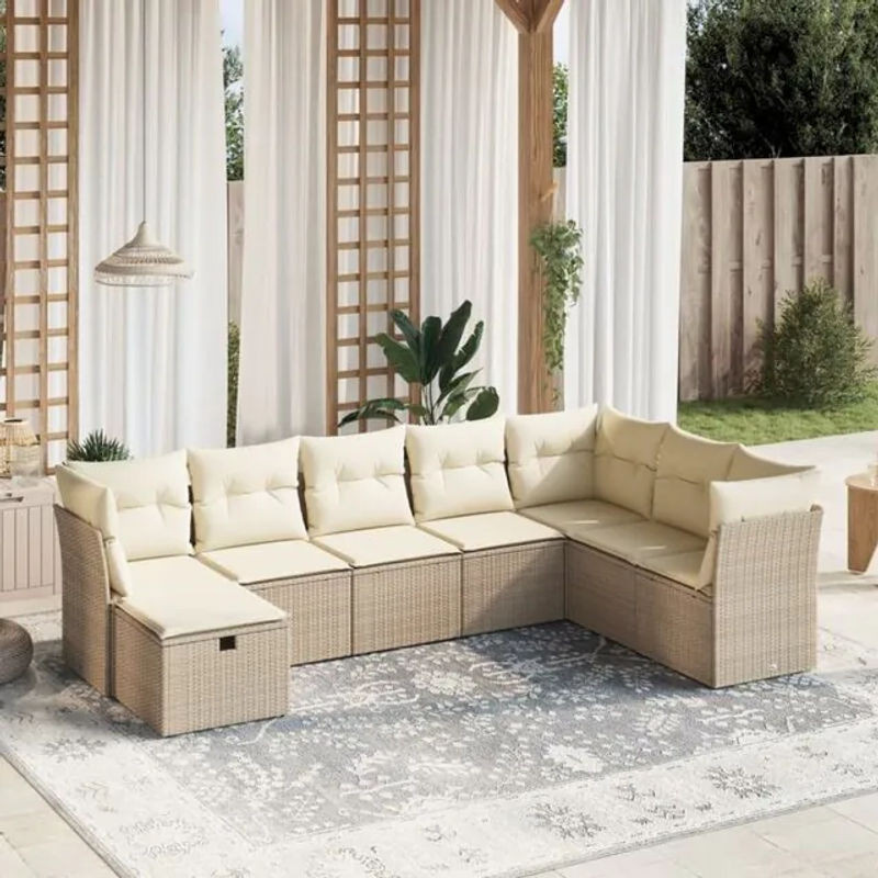 8-tlg. Garten-Sofagarnitur mit Kissen aus Polyrattan und Stahl in Beige von VIDAXL - Bild 1