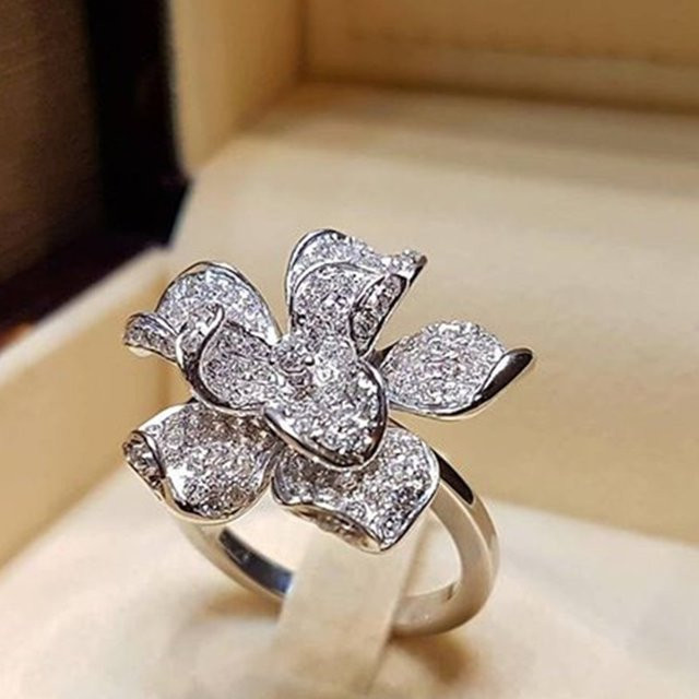 Huitan Ring, Blumen, Zirkonia, Damen - Bild 1