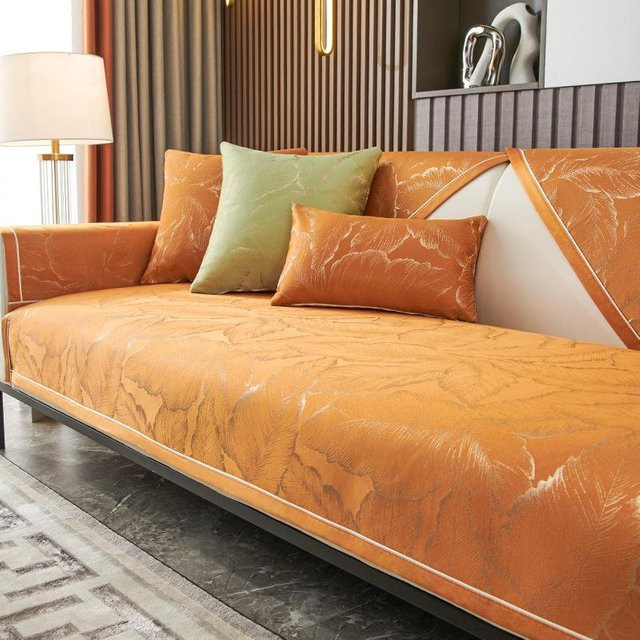 Luxuriöser Chenille-Sofabezug mit Goldblatt-Jacquard-Muster von Household supplies MH, rutschfestes Sofakissen aus Polyester, Breite: 70 cm, Breite: 70 cm - Bild 1
