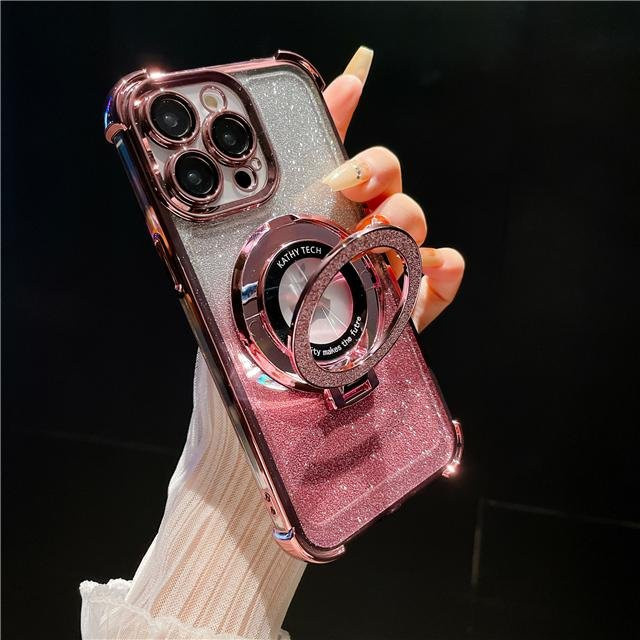 Yiran bag Magnetische Magsafe Handyhülle mit Blitz-Beschichtung und Linsenschutz für iPhone 15 Pro Max, 14, 13, 12, 11 und 16 Plus in Transparent und Pink - Bild 1