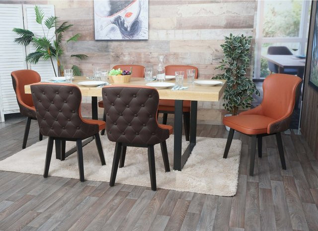 6er-Set Esszimmerstühle MCW-M60 aus Massiv-Holz und Stoff in Terrakotta-Braun - Bild 1
